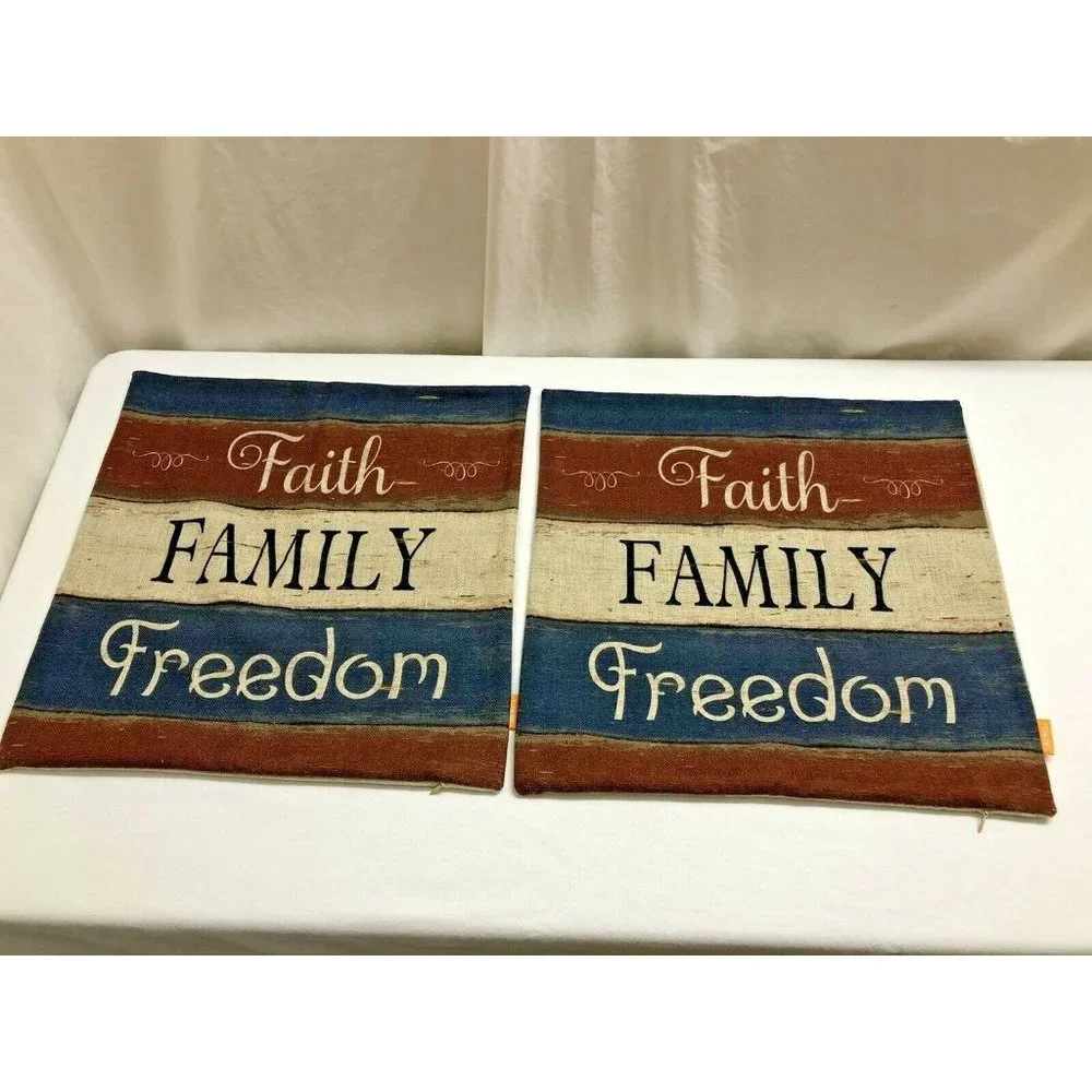 Faith Family Freedom Patriotic Pillow Cover 17X17 Red White Blue Decor‎ Rustic
